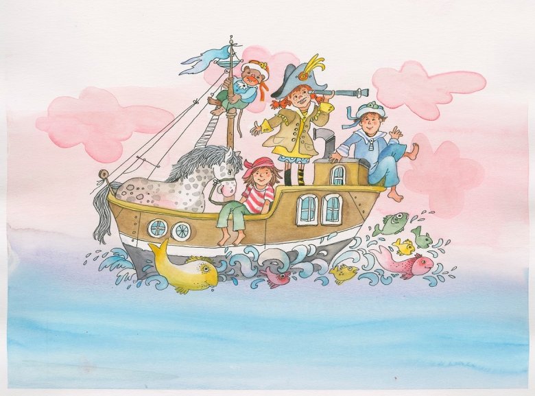Pippi Langstrumpf, Thomas und Annika auf einem Piratenschiff
