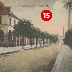 15. Türchen: Die Kaiserstraße auf einer historischen Ansichtskarte, Verlag F. W. Dornbusch (Quelle: Stadtarchiv Troisdorf)