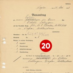 20. Türchen: Bauantrag vom 25.05.1936 zum Bau eines Kartoffellagers für Herrn Wilhelm Schlimgen auf einem Grundstück in der Mühlenstraße in Sieglar (Quelle: Stadtarchiv Troisdorf, B 1536)