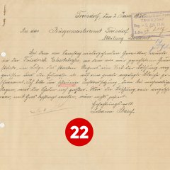 22. Türchen: Schreiben eines Anwohners der Friedrich-Ebert-Straße (heute: Hospitalstraße) an das Troisdorfer Bauamt vom 02.06.1930 mit der Bitte, den bei einem starken Gewitter weggerissenen Teil der Straßenböschung zu entfernen und die Böschung wieder instand zu setzen (Quelle: Stadtarchiv Troisdorf, A 464, Bl. 431)