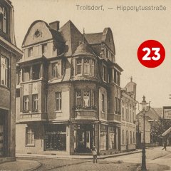 23. Türchen: Die Hippolytusstraße auf einer historischen Ansichtskarte, Verlag G. Pascher in Troisdorf (Quelle: Stadtarchiv Troisdorf)